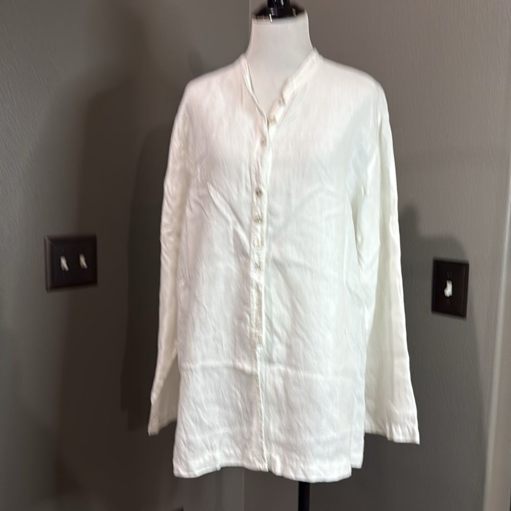 J.Jill White Linen Button Down Tunic Blouse Flaws